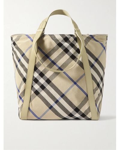Burberry Large Leather-trimmed Checked Jacquard Tote Bag - Natural