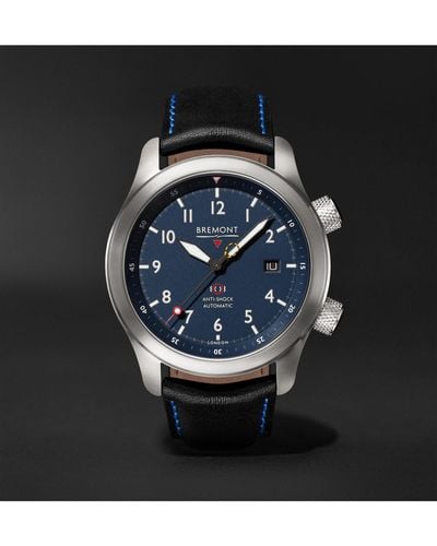Bremont Mbii Blue Automatic 43mm Stainless Steel And Leather Watch - Black