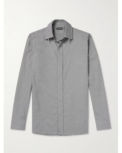 Tom Ford Schmal geschnittenes Hemd aus Baumwollpopeline mit Gingham-Karo - Grau