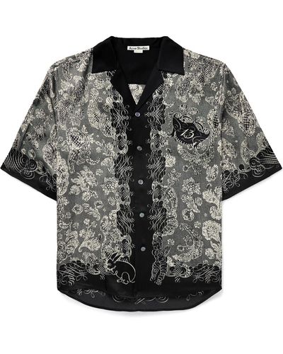 Acne Studios Sowen Camp-collar Printed Satin Shirt - Black