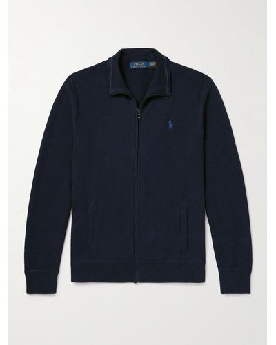 Polo Ralph Lauren Jacke aus Baumwolle in Wabenstrick mit Logostickerei - Blau