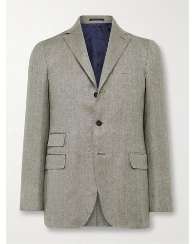 Sid Mashburn Virgil No. 2 Herringbone Wool And Linen-blend Blazer - Grey