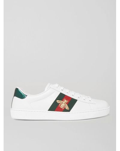 Gucci Ace Sneakers Mit Besatz Aus Wasserschlangenleder Und Stickerei - Weiß