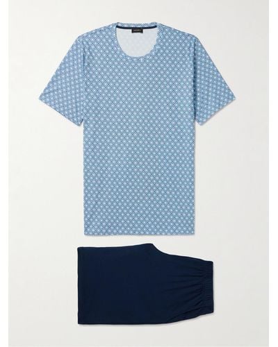 Hanro Night & Day Printed Cotton-jersey Pyjama Set - Blue