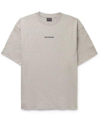 Balenciaga Distressed Logo-embroidered Cotton-jersey T-shirt - White