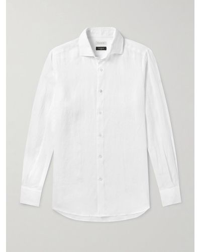 Incotex Camicia slim-fit in lino Glanshirt - Bianco