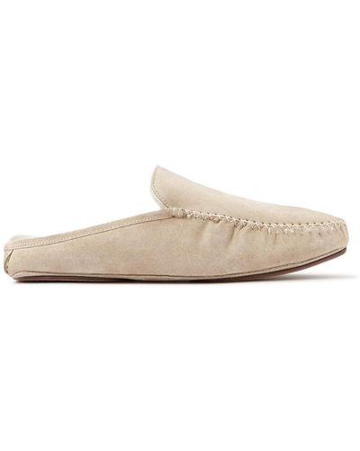 Manolo Blahnik Crawford Shearling-lined Suede Slippers - White