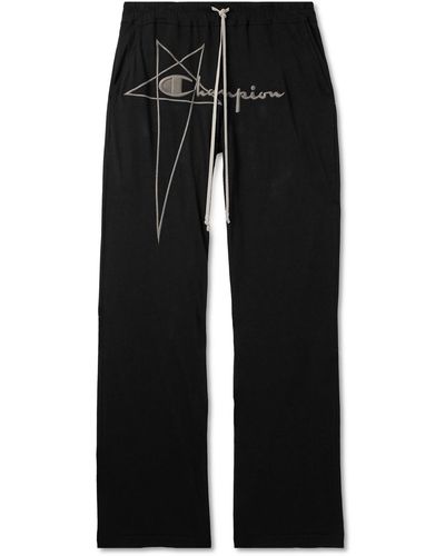 Rick Owens Champion Dietrich Straight-leg Logo-embroidered Cotton-jersey Sweatpants - Black