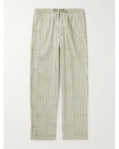 SMR Days Malibu gerade geschnittene Hose aus gestreifter Baumwolle mit Stickereien und Kordelzugbund - Grün