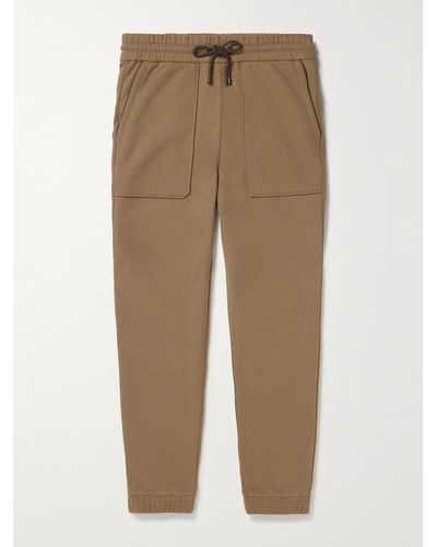 Loro Piana Tapered Leather-trimmed Cotton-blend Jersey Joggers - Natural