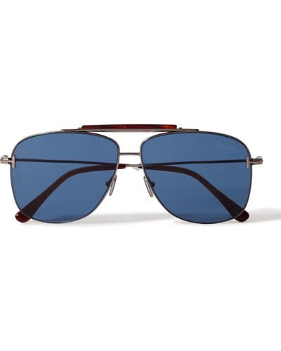 Tom Ford Aviator-style Silver-tone And Tortoiseshell Acetate Sunglasses - Blue
