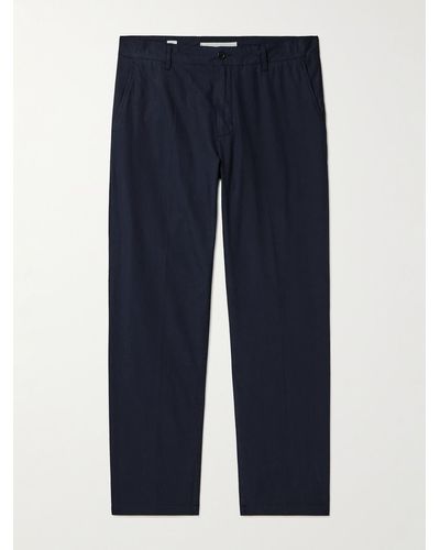 Norse Projects Andersen Straight-leg Cotton And Linen-blend Trousers - Blue