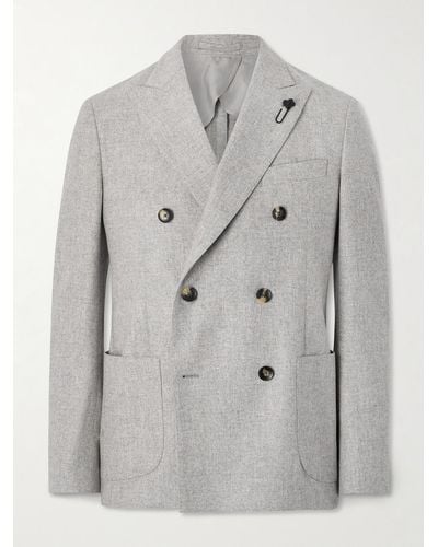 Lardini Double-breasted Wool And Cashmere-blend Flannel Blazer - Grey