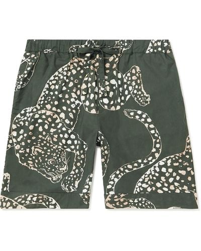 Desmond & Dempsey Printed Cotton-poplin Pajama Shorts - Green