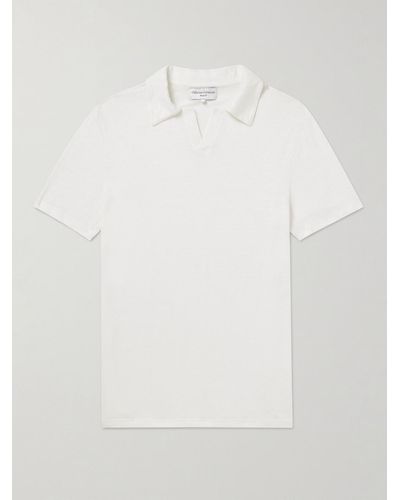 Officine Generale Simon Garment-dyed Linen-blend Polo Shirt - White