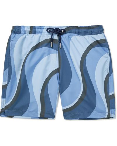 MR P. Straight-leg Mid-length Irregular Wave Printed Recycled Swim Shorts - Blue