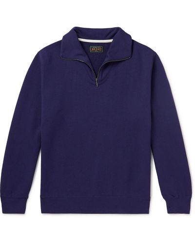 Beams Plus Cotton-jersey Half-zip Sweatshirt - Blue