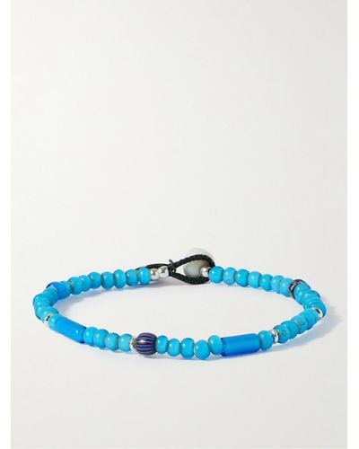 Mikia White Hearts Armband aus Kordel mit Kaurimuscheln - Blau