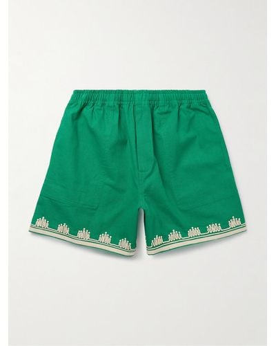 Bode Ripple Straight-leg Embellished Grosgrain-trimmed Cotton-canvas Shorts - Green