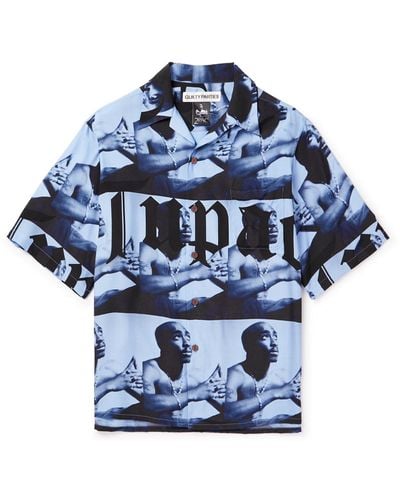 Wacko Maria Tupac Camp-collar Printed Satin Shirt - Blue