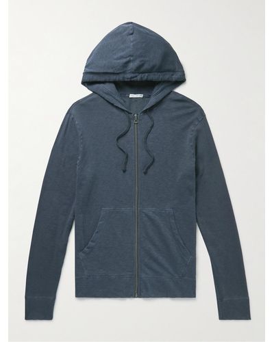 James Perse Loopback Supima Cotton-jersey Zip-up Hoodie - Blue