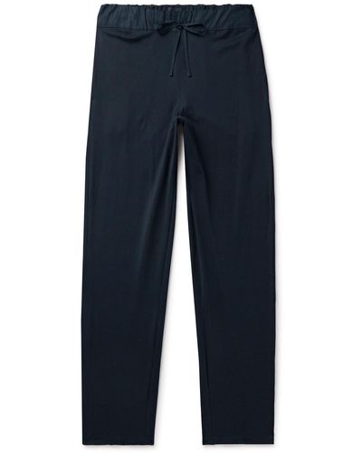 Hanro Night & Day Poplin-trimmed Cotton-jersey Pajama Pants - Blue