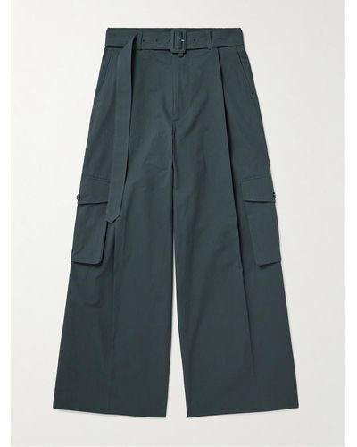Dries Van Noten Wide-leg Belted Pleated Cotton Cargo Trousers - Green