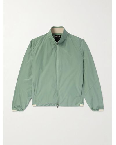 ZEGNA Leather-trimmed Silk Bomber Jacket - Green