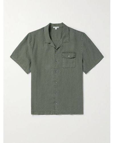 James Perse Convertible-collar Garment-dyed Linen Shirt - Green