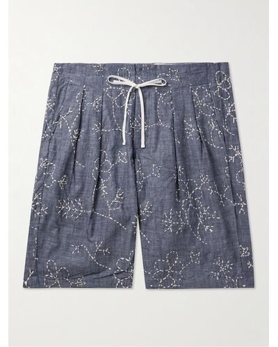 Monitaly Straight-leg Embroidered Cotton Drawstring Shorts - Blue