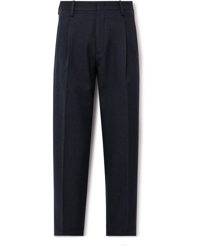 Incotex Slim-fit Tapered Pleated Virgin Wool And Cotton-blend Pants - Blue