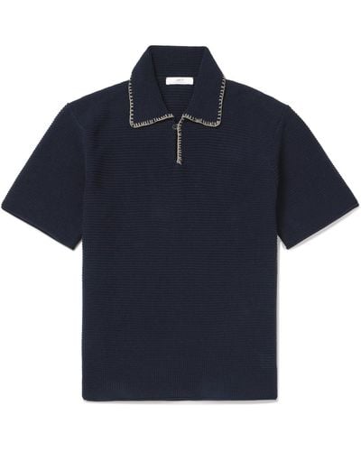 MR P. Embroidered Cotton Polo Shirt - Blue