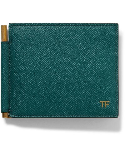 Tom Ford Pebble-grain Leather Bifold Wallet With Money Clip - Blue