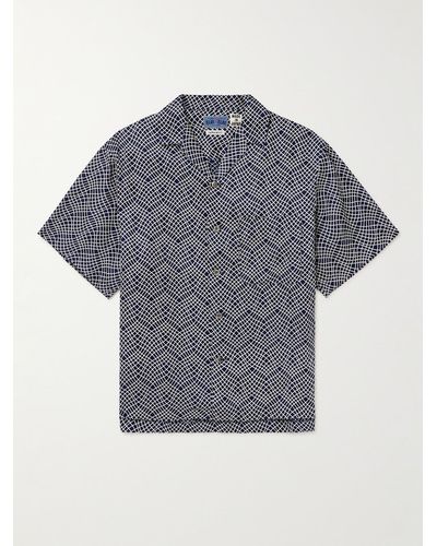 Blue Blue Japan Camp-collar Printed Linen-crepe Shirt - Grey