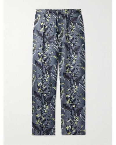 Etro Straight-leg Printed Silk-twill Trousers - Blue