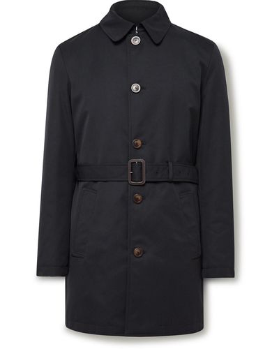 Canali Leather-trimmed Belted Padded Twill Trench Coat - Black
