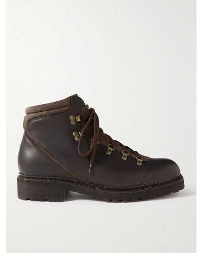 J.M. Weston Nubuck-trimmed Leather Boots - Brown