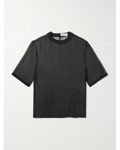 Saint Laurent T-shirt in organza di seta - Nero