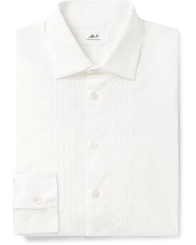 MR P. Cutaway-collar Embroidered Cotton-poplin Tuxedo Shirt - White