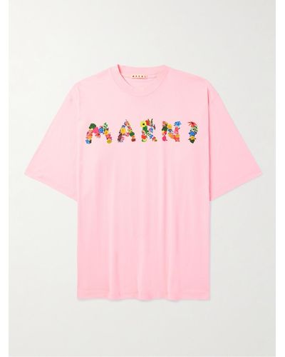 Marni T-shirt in jersey di cotone con logo - Rosa