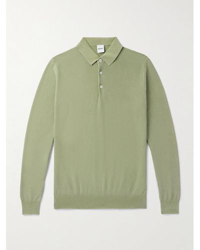 Aspesi Schmal geschnittener Pullover aus Baumwolle in Stückfärbung mit Polokragen - Grün