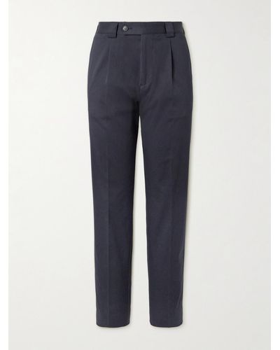Paul Smith Straight-leg Pleated Stretch-cotton Trousers - Blue