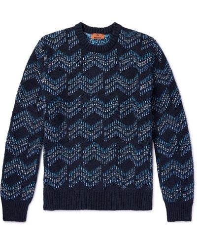 Missoni Stretch Cotton-blend Jacquard Sweater - Blue