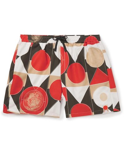 Folk Signal Straight-leg Mid-length Printed Swim Shorts - Red