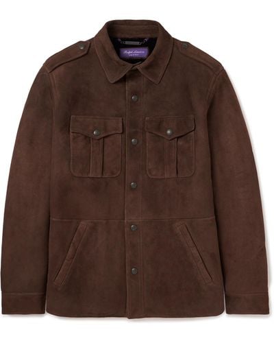 Ralph Lauren Purple Label Chilton Shearling Shirt Jacket - Brown