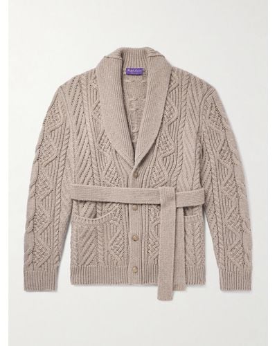 Ralph Lauren Purple Label Shawl-collar Belted Cable-knit Cashmere Cardigan - Natural