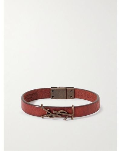 Saint Laurent Opyum Leather And Burnished Gold-tone Bracelet - Brown