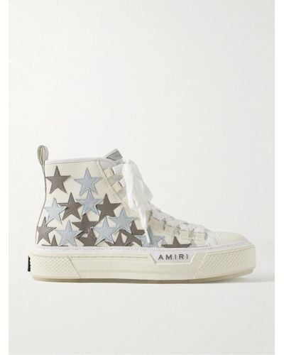 Amiri Stars Court Leather And Rubber-trimmed Appliquéd Canvas High-top Sneakers - Natural
