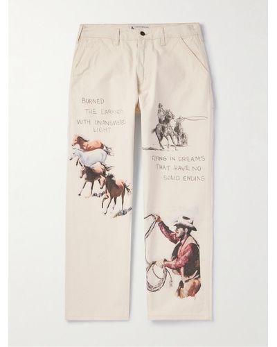 One Of These Days Fort Courage Straight-leg Printed Cotton-canvas Trousers - Natural