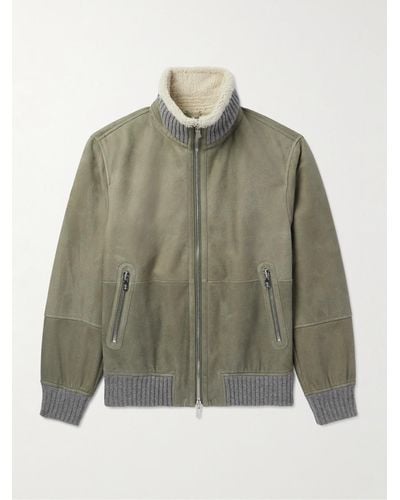 Brunello Cucinelli Ribbed Cashmere-trimmed Shearling Jacket - Green